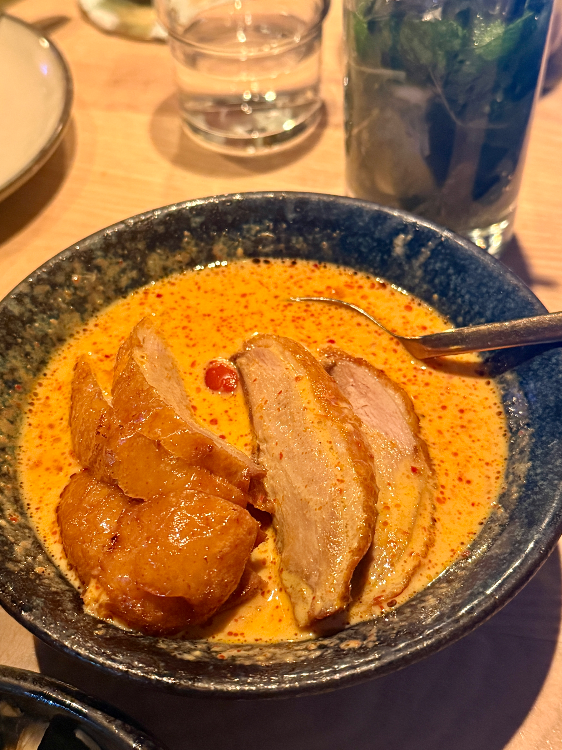 Bathing Duck, Grilled duck with tropical fruits in red curry